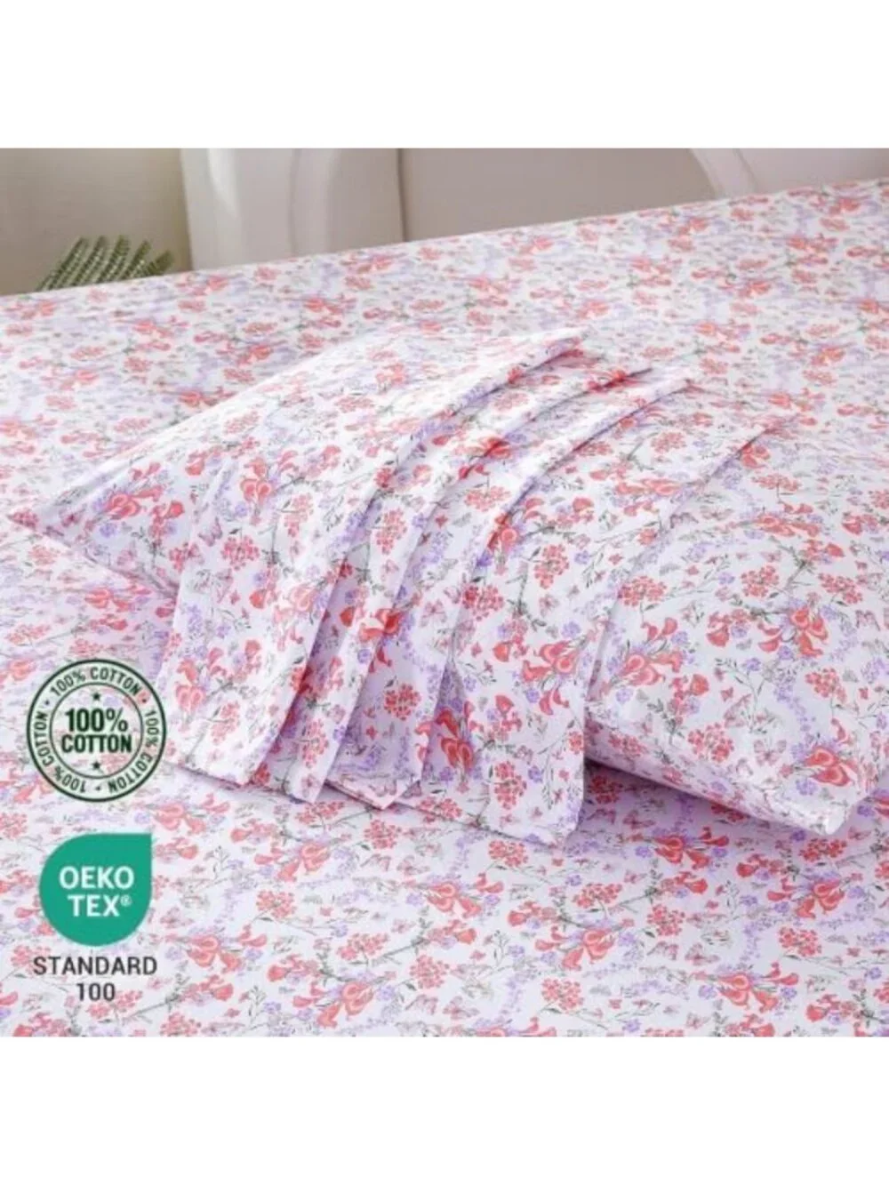 Floral 100% Cotton Queen Sheets Set, Pink Flower Print, Soft & Cozy Bedding